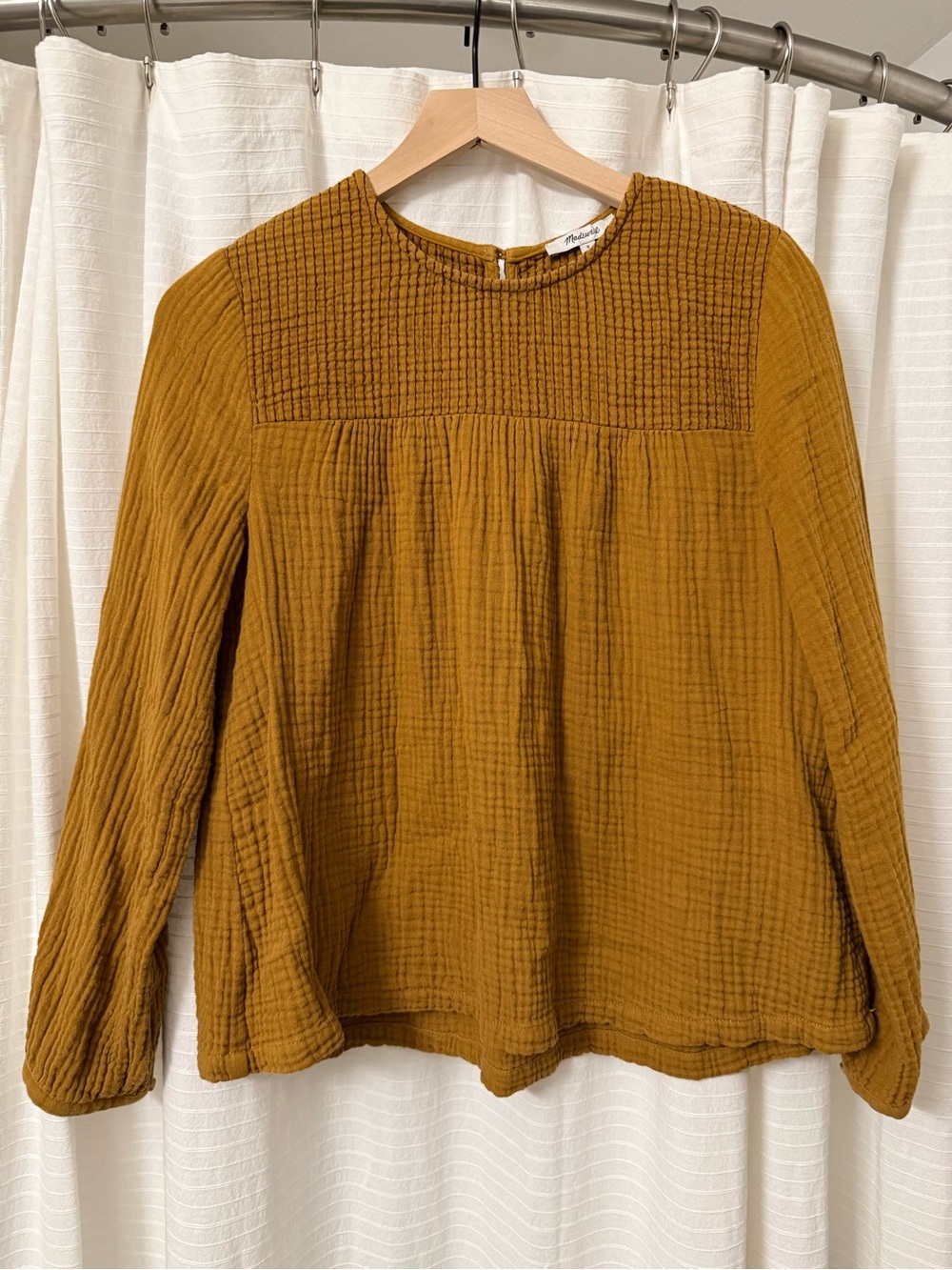 Madewell Mustard Smocked Yoke Long-Sleeve Tunic